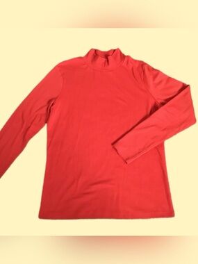 Dark Orange Long Sleeved Mock Neck T Shirt—Women’s Large—Stretchy & Comfy!